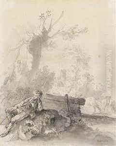 Ashepherd And His Flock At The Rest by Giovani Battista Casanova