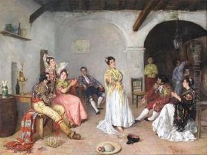 A Tavern Scene by Lorenzo Casanova Ruiz
