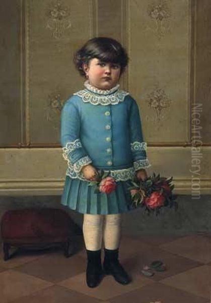 Ritratto Di Bimba In Azzurro Con Roselline - view 1