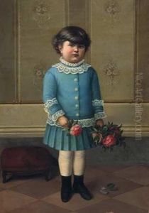 Ritratto Di Bimba In Azzurro Con Roselline by Ugo Casanova