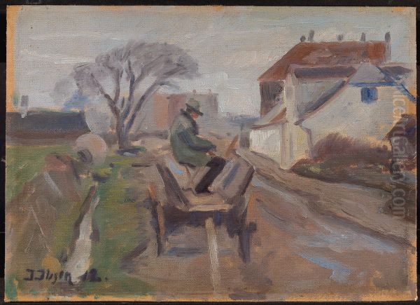 The Painter Olund Hansen Sitting in a Wagon Painting - view 1
