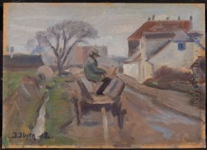 The Painter Olund Hansen Sitting in a Wagon Painting by Immanuel Ibsen