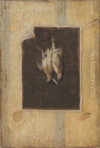 Trompe l'Oeil. Board Partition with a Still Life of Two Dead Birds Hanging on a Wall by Cornelis Norbertus Gijsbrechts