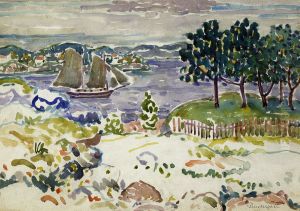 Inlet with Sailboat, Maine by unknown