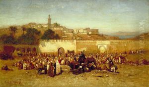 Market day outside the walls of Tangiers, Morocco by Louis Comfort Tiffany