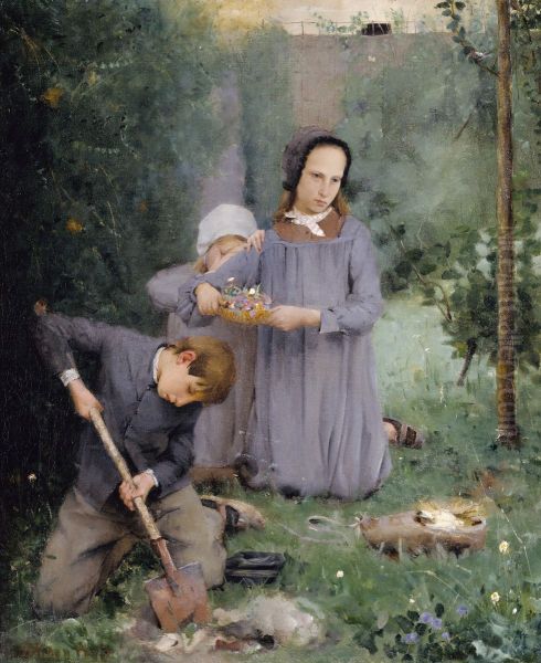 Children Burying a Bird - view 1
