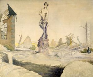 Bacchus Survivor--In the Ruined Garden of an Old Chateau in the Champagne Country There Remains, Triumphant, the Statue of Bacchus, Chipped and Scarred but Still Laughing as He Squeezes the Stone Grap by Claggett Wilson