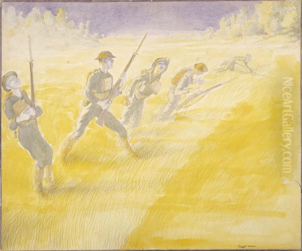 First Attack on the Bois de Belleau, June 6, 1918, at Five O'Clock--3rd Battalion, 5th Regiment of Marines Advancing - view 1