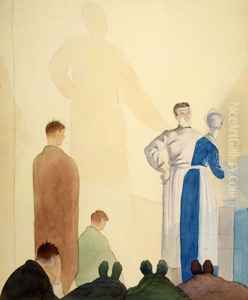 Hospital--On the Stretcher Where I Lay I Opened My Eyes and Great Shadows Quivered on the Wall... The Feet of the Row in Front of Me Stuck Up Like Footlights at the Play - view 1