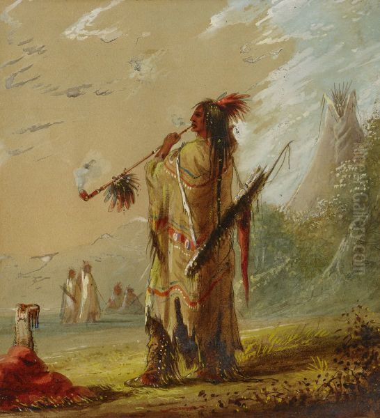 A Shoshonee Indian Smoking - view 1