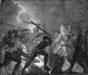 Rolf Krake og hans maend springer over ilden by Eric Paulsen