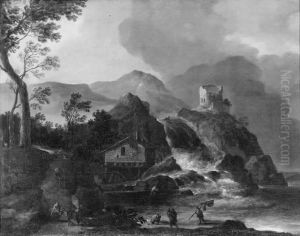 Mountain Landscape with a Watermill and Castle Ruins by Willem Van Bemmel