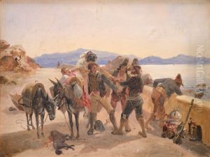 Robbers Attacking Travellers by Johann Baptist Kirner