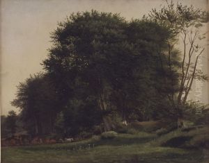 Skovlysning med kvaeg by Wilhelm Xylander