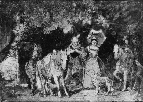 Two Women with Horses, a Dog, and an Attendant - view 1