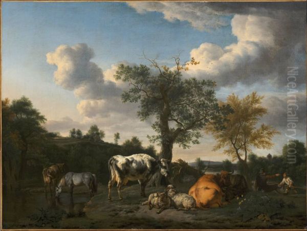 Cattle and Sheep in a River Landscape - view 1