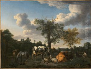Cattle and Sheep in a River Landscape by Adriaen Van De Velde