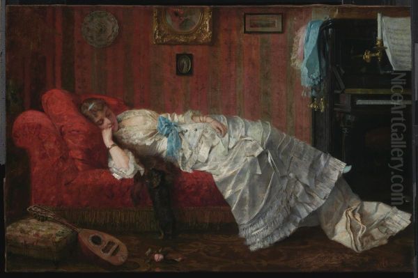 Young Woman Resting in a Music Room - view 1