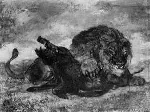 Lion and Boar by Antoine-louis Barye