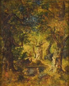 Interior of a Wood with Lake and Figures by Narcisse Virgilio Diaz