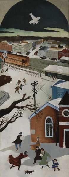 Suburban Post in Winter (mural study, Freeport New York Post Office) - view 1