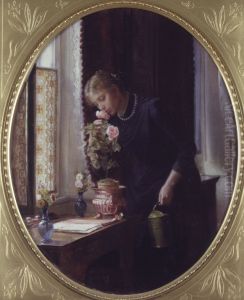 En ung pige, der lugter til en rose by Carl Heinrich Bloch