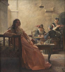 Leonora Christina i faengsletellerSlotsfogden skaemter med Kvinderne i den nylig faengslede Kongedatters Kammer pa Blaataarn by Kristian Zahrtmann