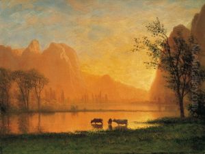 Puesta de sol en Yosemite by Albert Bierstadt