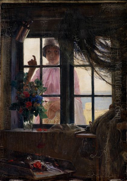 After the Bath. A Young Girl Knocking at the Fisherman's Window - view 1