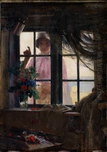 After the Bath. A Young Girl Knocking at the Fisherman's Window by Carl Heinrich Bloch
