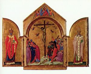 Kreuzigungs-Triptychon, links: Hl. Nikolaus, rechts: Hl. Gregor by Duccio Di Buoninsegna