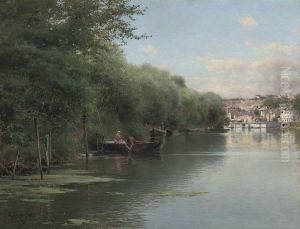 Fishing on the Bank of the Oise, Pontoise by Emilio Sanchez-Perrier