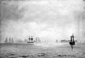 Sailing Ships in Misty Weather by Carl Frederik Sorensen