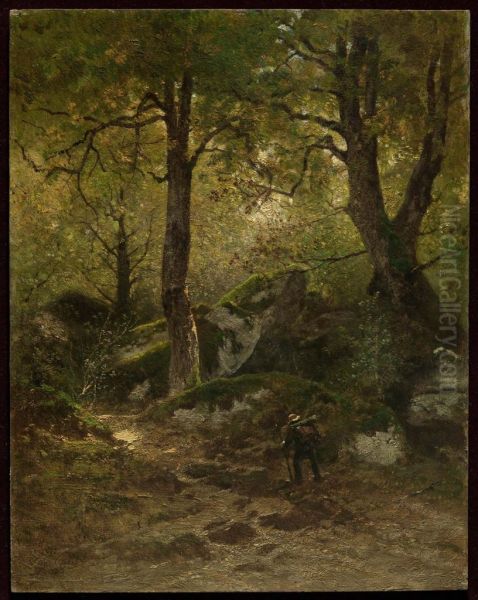 Artist in the Gorge aux Loups, Forest of Fontainebleau - view 1