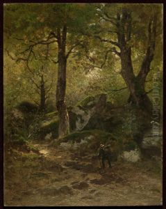 Artist in the Gorge aux Loups, Forest of Fontainebleau by Eugene Ciceri