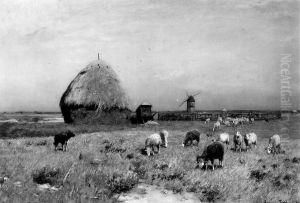 Landscape near Cayenz with a Sheepdog and Flock by Eugen Jettel