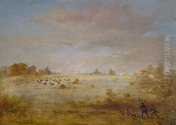 Elk Grazing on an Autumn Prairie - view 1