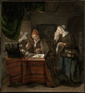 Usurer with a Tearful Woman by Gabriel Metsu