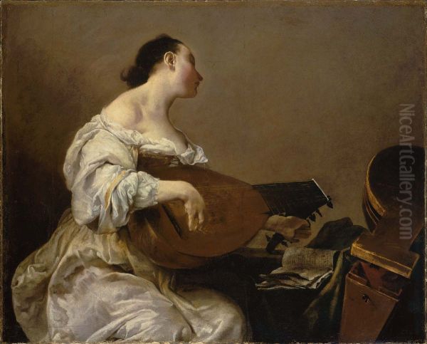 Woman Tuning a Lute - view 1