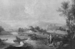 River Landscape with Figures by Giuseppe Zais