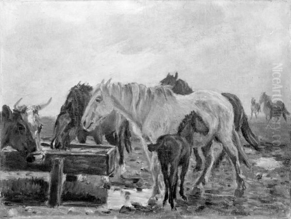 Horses at a Watering Trough - view 1