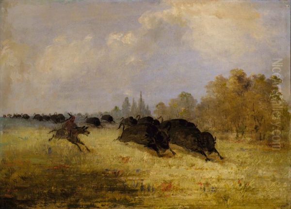 Caddo Indians Chasing Buffalo, Cross Timbers, Texas - view 1