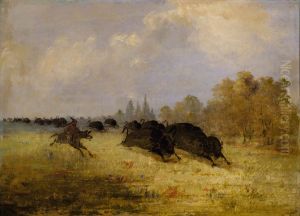 Caddo Indians Chasing Buffalo, Cross Timbers, Texas by George Catlin