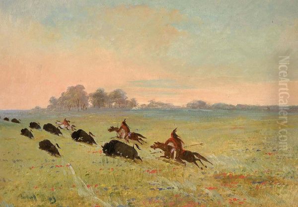 Comanche Indians Chasing Buffalo - view 1
