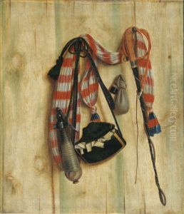 Trompe l'oeil med ridepisk og brevtaske by Cornelis Norbertus Gijsbrechts