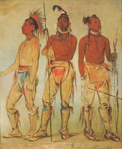 Mun-ne-pus-kee, He Who Is Not Afraid; Ko-ha-tunk-a, Big Crow; and Nah-com-ee-shee, Man of the Bed, Three Young Warriors Mun-ne-pus-kee, He Who Is Not Afraid; Ko-ha-tunk-a, Big Crow; and Nah-com-ee-shee, Man of the Bed, Three Young Warriors
