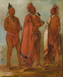 Wa-mash-ee-sheek, He Who Takes Away; Wa-chesh-uk, War; Mink-chesk, Three Distinguished Young Men by George Catlin