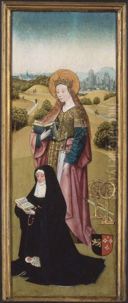 Hendrixke van Langhel en haar overleden kind met de heilige Catharina (binnenzijde). - view 1