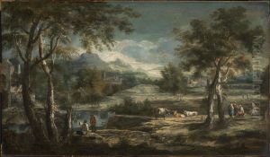 River Landscape with Mountains