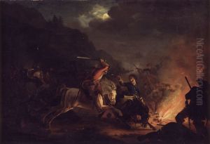 Skirmish at Night between Norwegian and Swedish Cavalry by Christian Frederik Carl Holm
